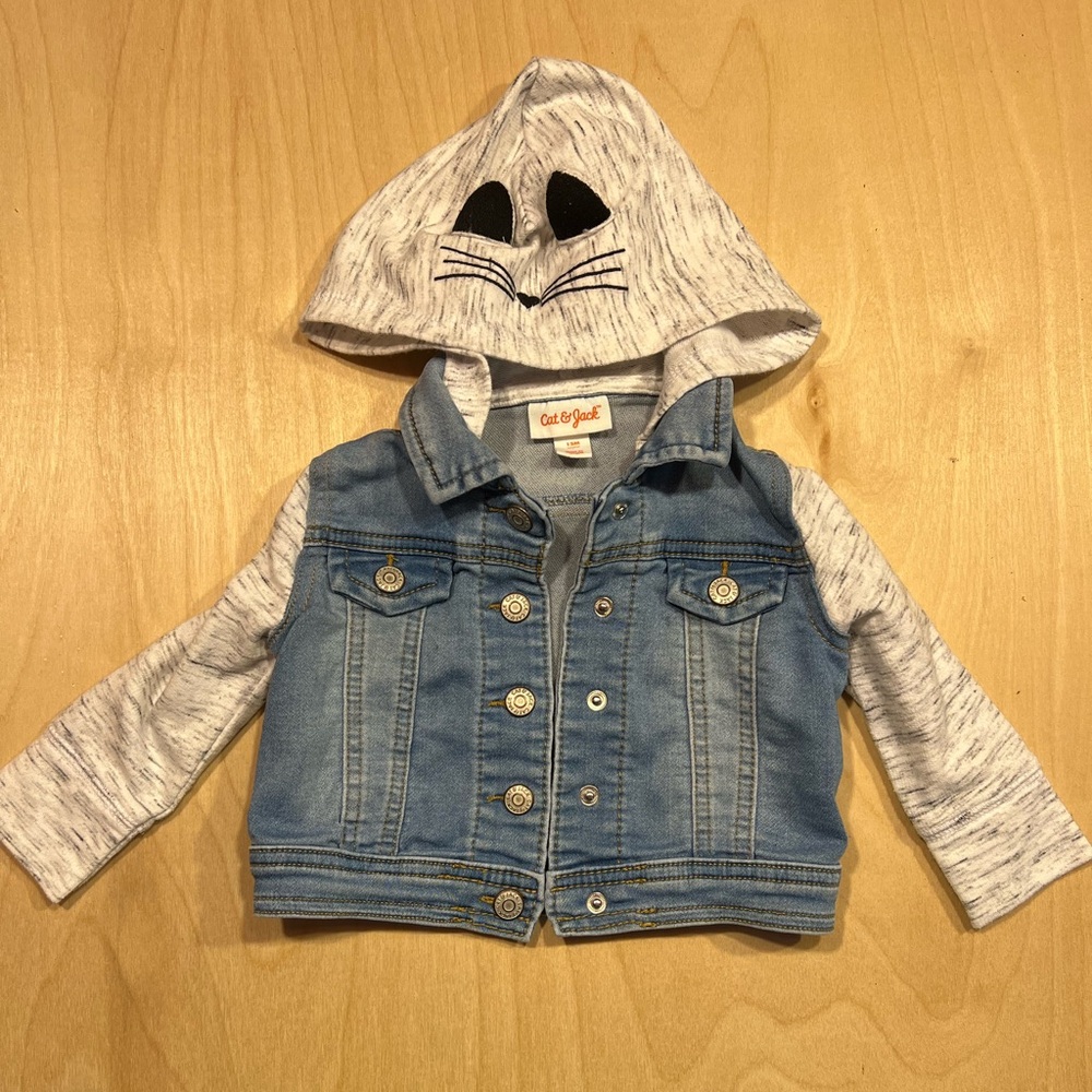 Cat & Jack Blue and Gray Jean Jacket with Playful Hood